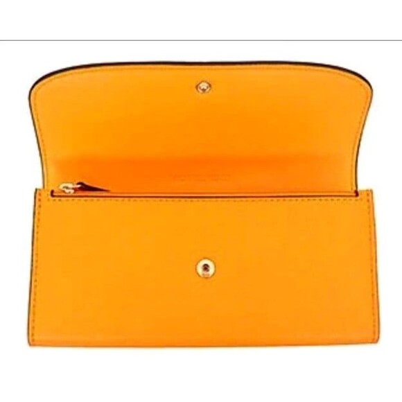 New Michael Kors Hamilton Large Flap Continental Wallet Leather Pop Orange - Picture 2 of 5
